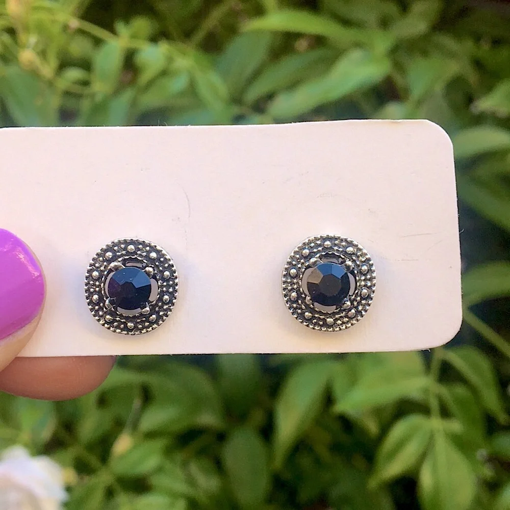 Silver + Black Crystal Boho Earrings